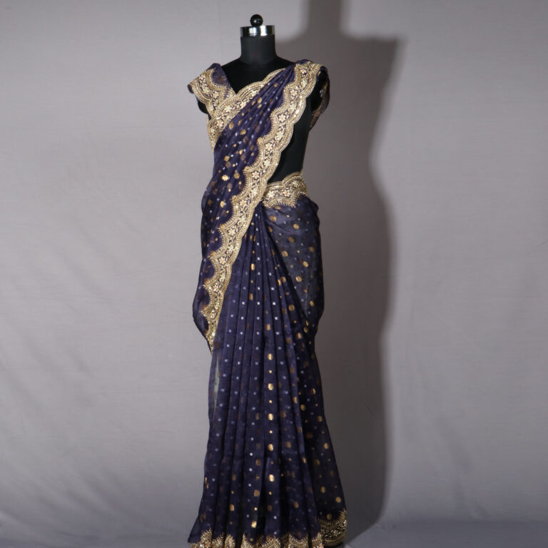 fancy plain saree with designer blouse 768x768