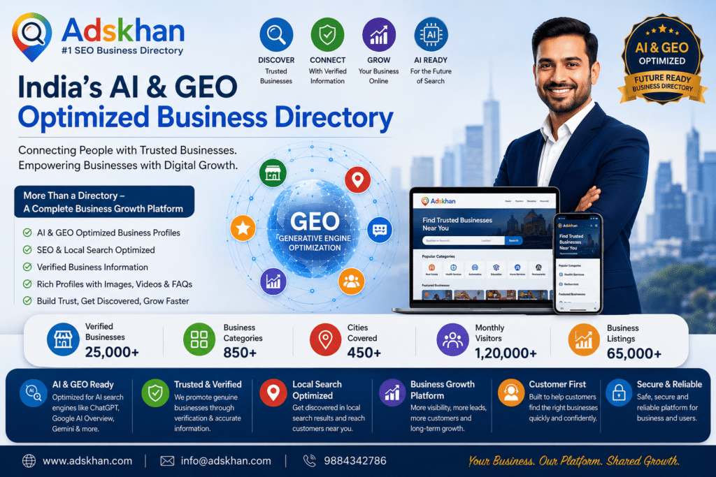#1 Adskhan | India's AI & GEO Optimized Business Directory | Helps Businesses Grow 1 13d0ef50 ab88 48ec af5a 232c94055073
