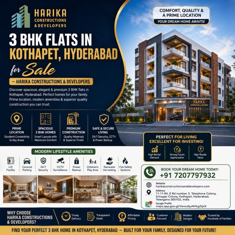 3 BHK Flats in Kothapet Hyderabad for Sale – Harika Constructions Developers 768x768
