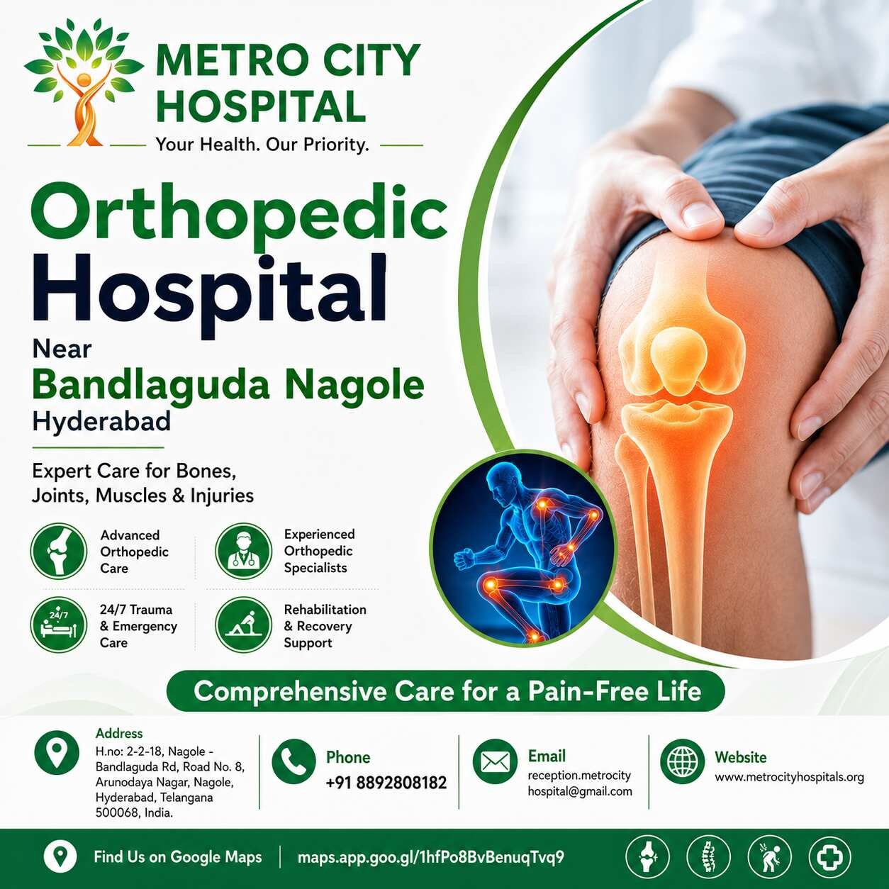 No.1 Best Orthopedic Hospital Near Bandlaguda Nagole Hyderabad | Metro City Hospital 4 Featured image